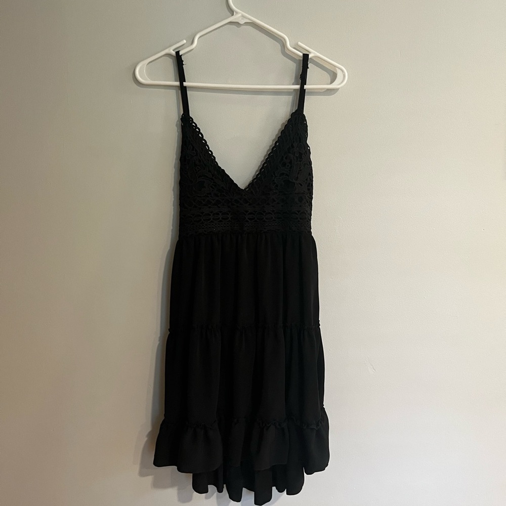 Zaful Knotted Back Crochet Panel Flared Cami Dress